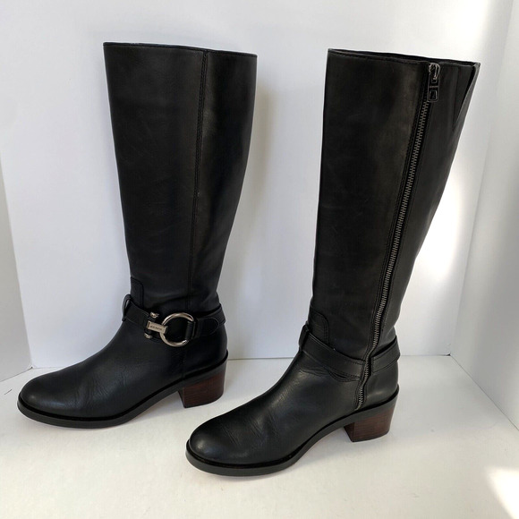 COACH Boots Black Riding CAROLINA SZ 7.5B Black Leather - Picture 3 of 12